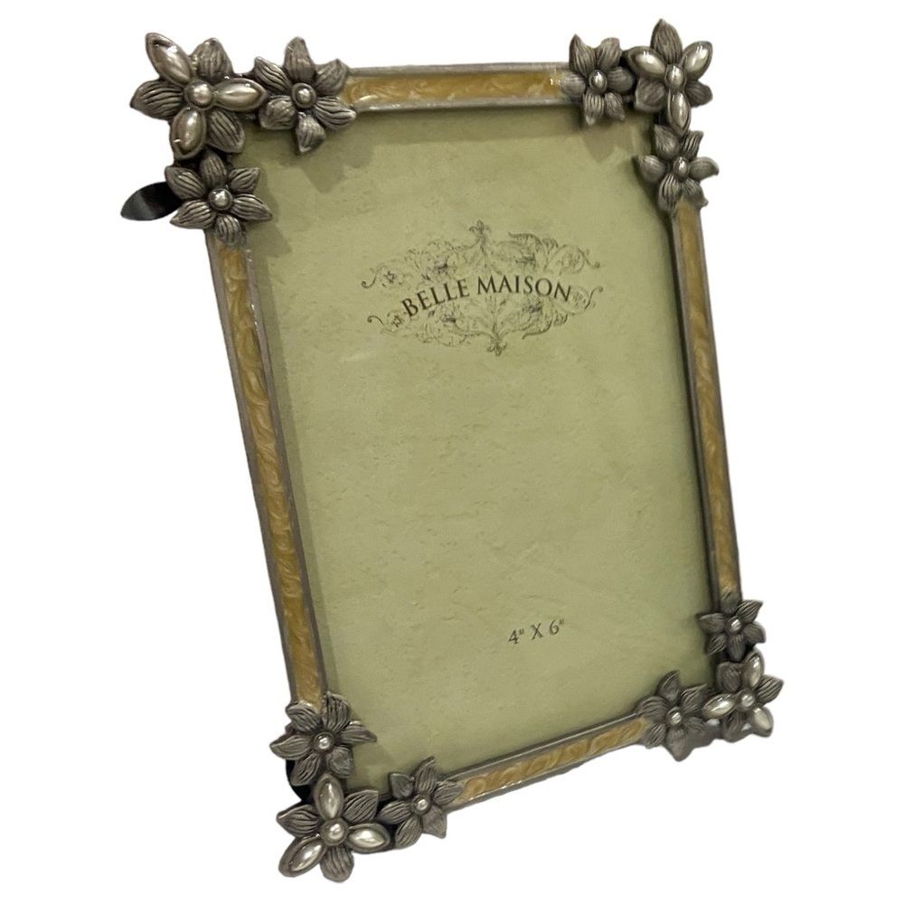 Belle Maison Art Nouveau Enamel Frame w/ Flowers & Pearl Inlays 4x6” Beautiful! - Picture 13 of 15